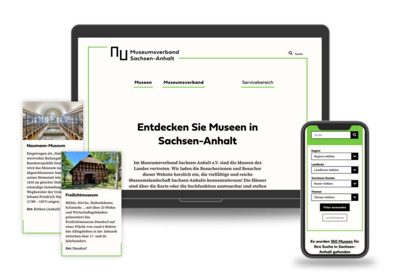 Grafik: Website Museumsverband Sachsen-Anhalt auf Desktop und Smartphone